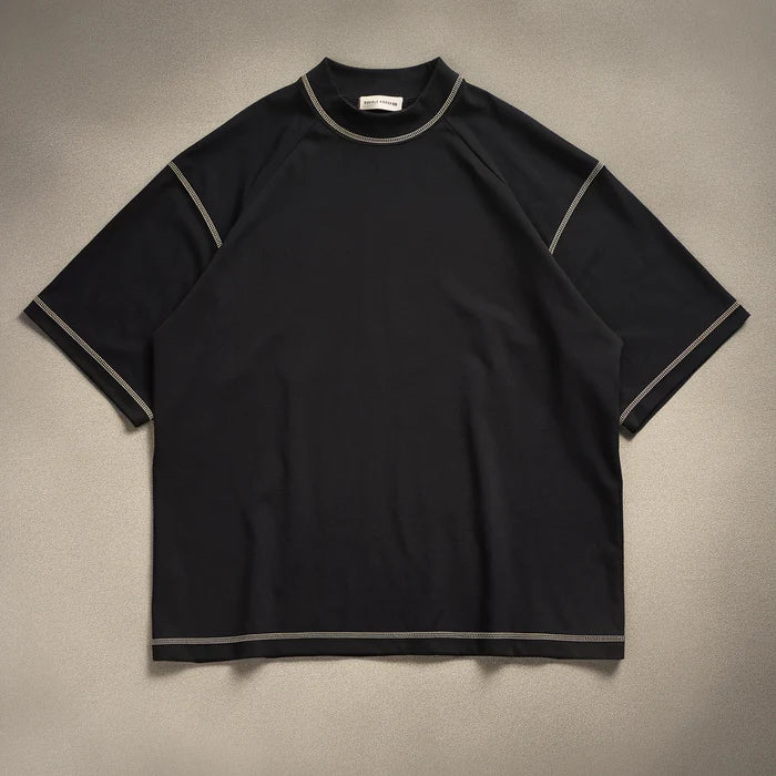 Mock-neck contrast Stitched T-shirt